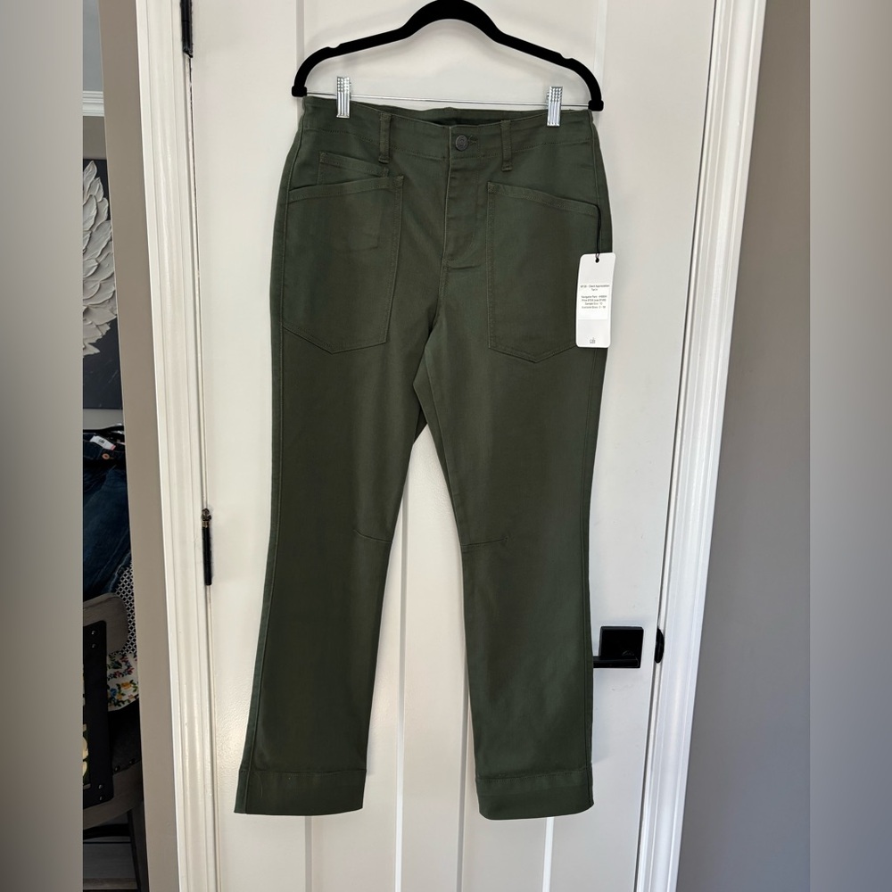 Cabi‎ 4894 Utility Trousers Olive Green High Rise Straight Leg Pants Womens 10